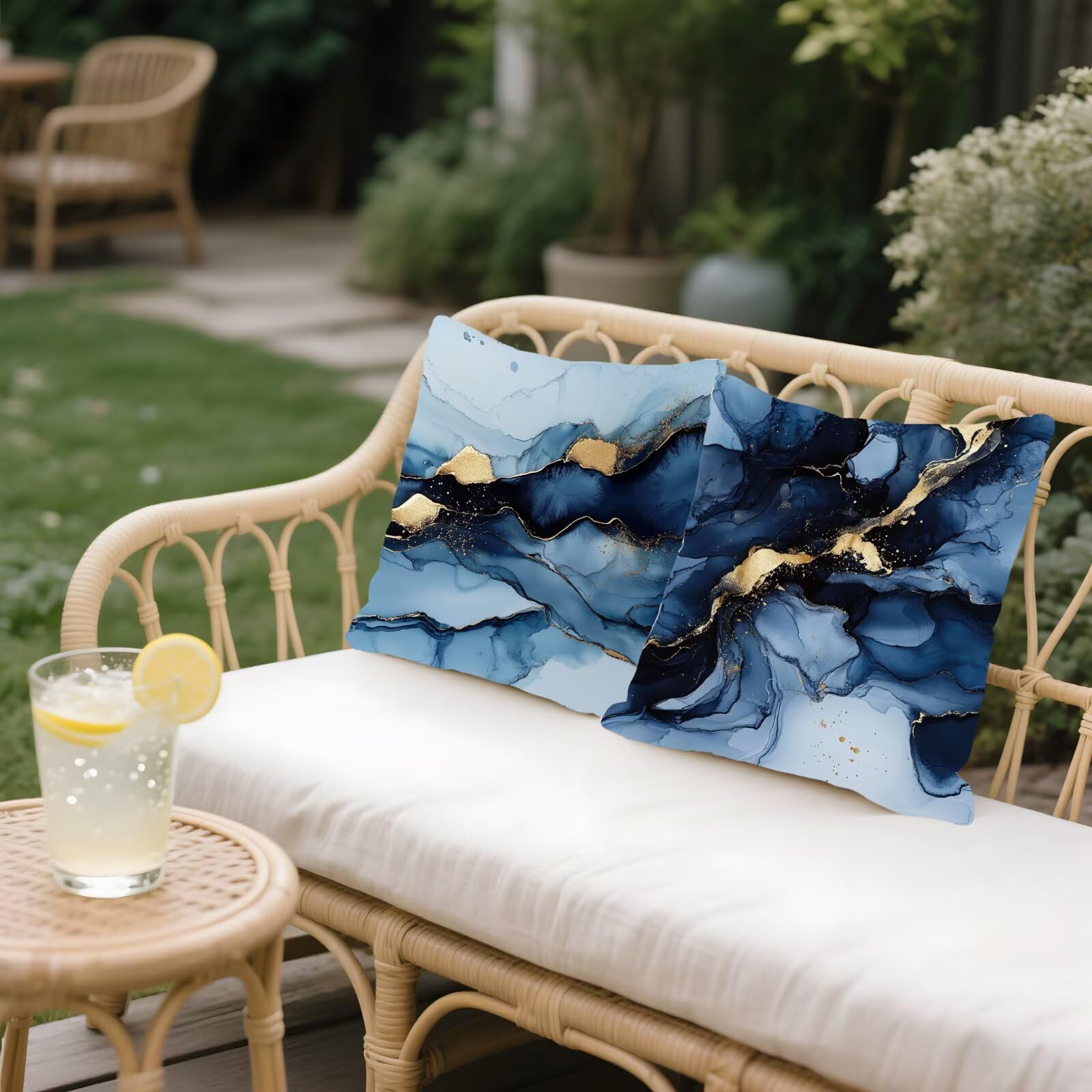 Cojines Sofa Fundas Cojines 45x45cm SúPer Suave Cojin Azul marino Mármol Juego de 4, Fundas Almohada Impermeable Exterior, Interior Y Exterior Cojin Decorativos, JardíN SalóN Regalos NavideñOs P-181