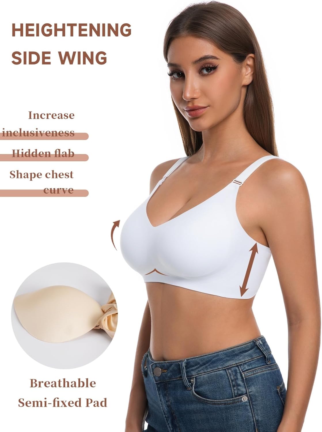 Jelly Bras for Women Comfortable Seamless Full-Coverage Wireless Bra, Jelly Wireless Push up Bra Womens Deep V Bras - Image 3