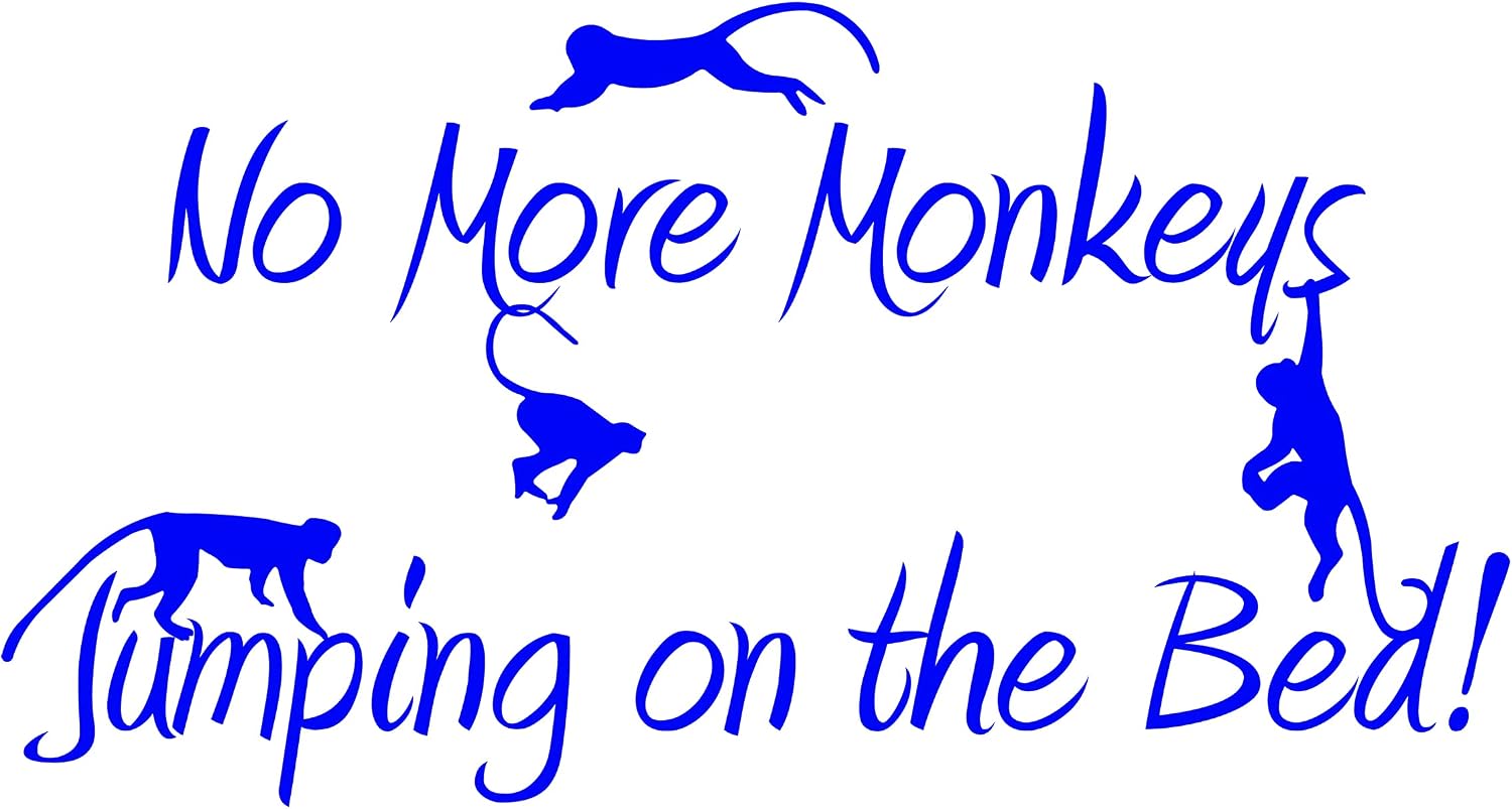 VWAQ No More Monkeys Jumping On The Bed Vinyl Wall Decal Kids Room Decor (22" H X 41" W, White)