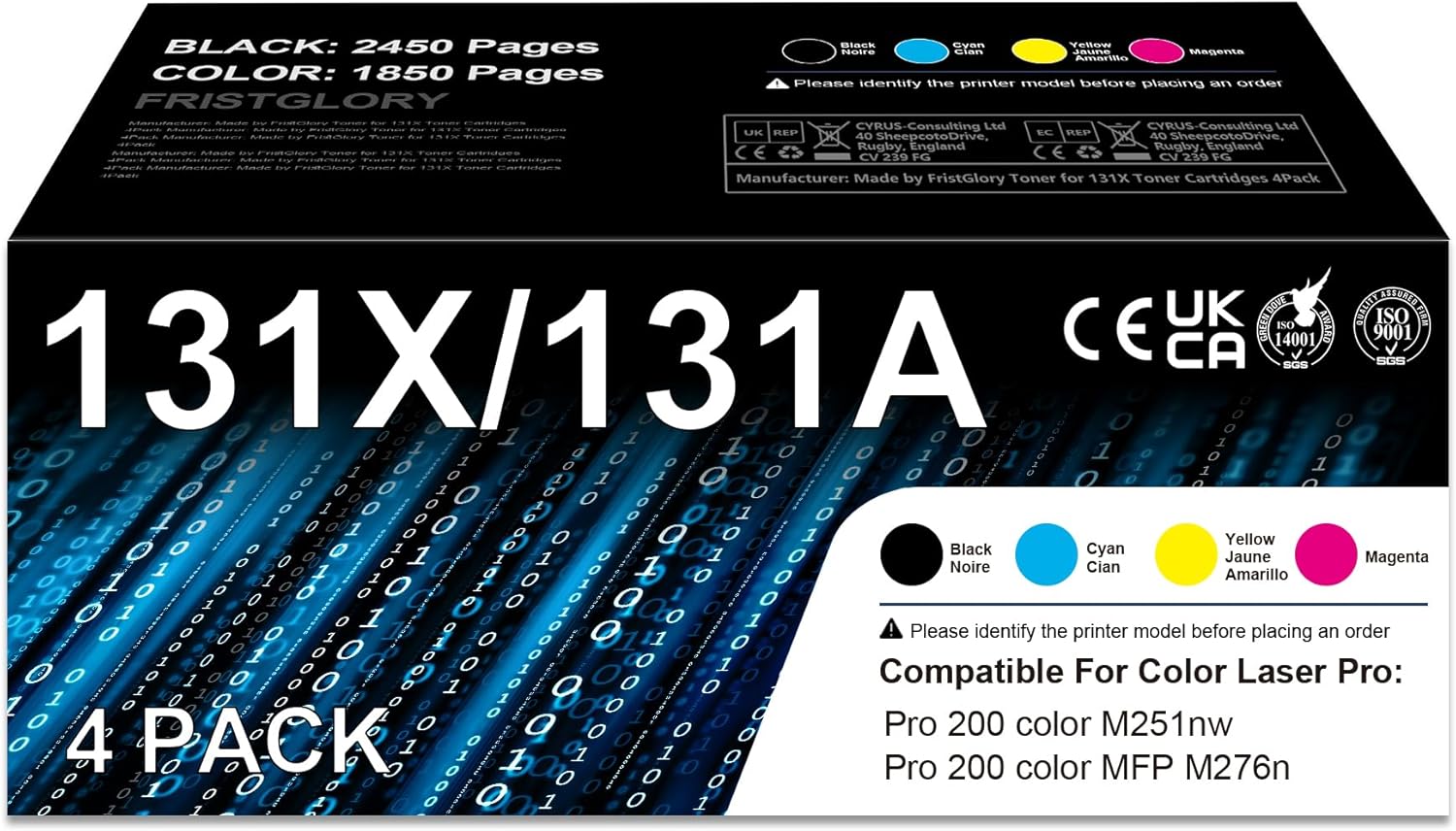 131X Toner Cartridge 4 Pack Replacement for HP 131X 131A Toner Cartridges Works with Laser Pro 200 Color M251nw Pro 200 Color MFP M276nw Printer (BK/C/M/Y)