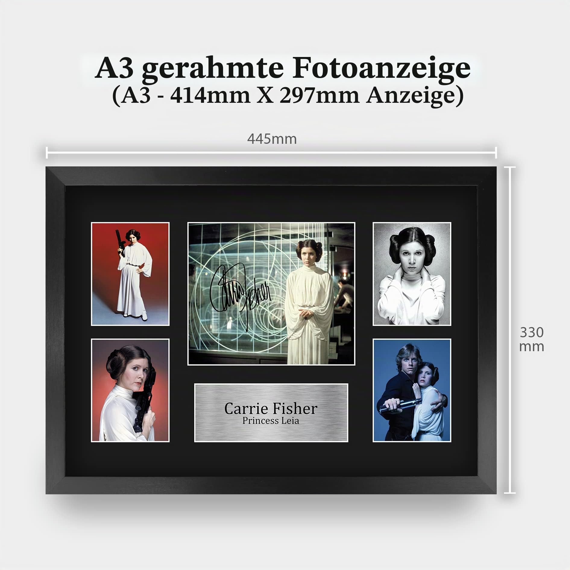 HWC Trading FR A3 Carrie Fisher Star Wars Princess Leia Geschenke Gedruckt, Signiert Autogramm Bild Display Für Film-Erinnerungsstücke-Fans - A3 Eingerahmt