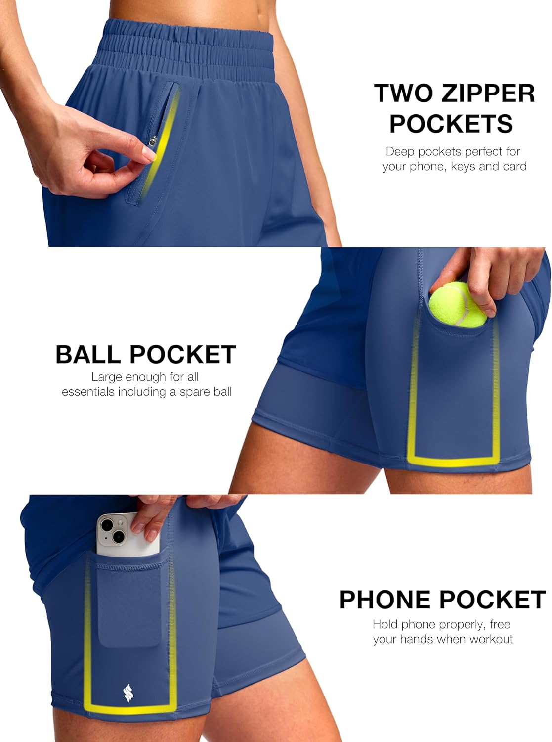 Soothfeel Women's 2 in 1 Athletic Running Shorts with Liner Zipper Pocket 5" High Waisted Gym Workout Tennis Shorts for Women - Image 5