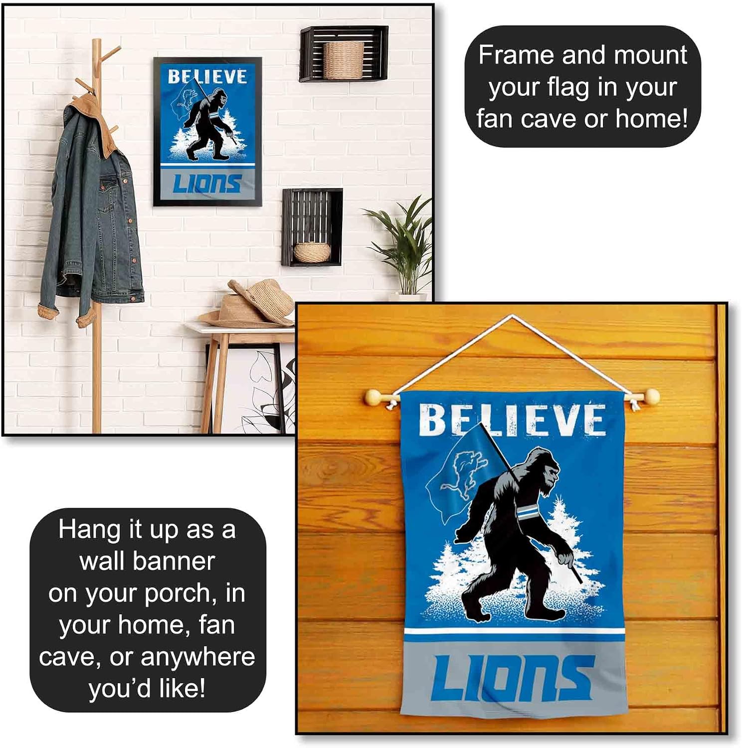Detroit Lions Bigfoot Sasquatch Believe Yard Garden Banner Flag