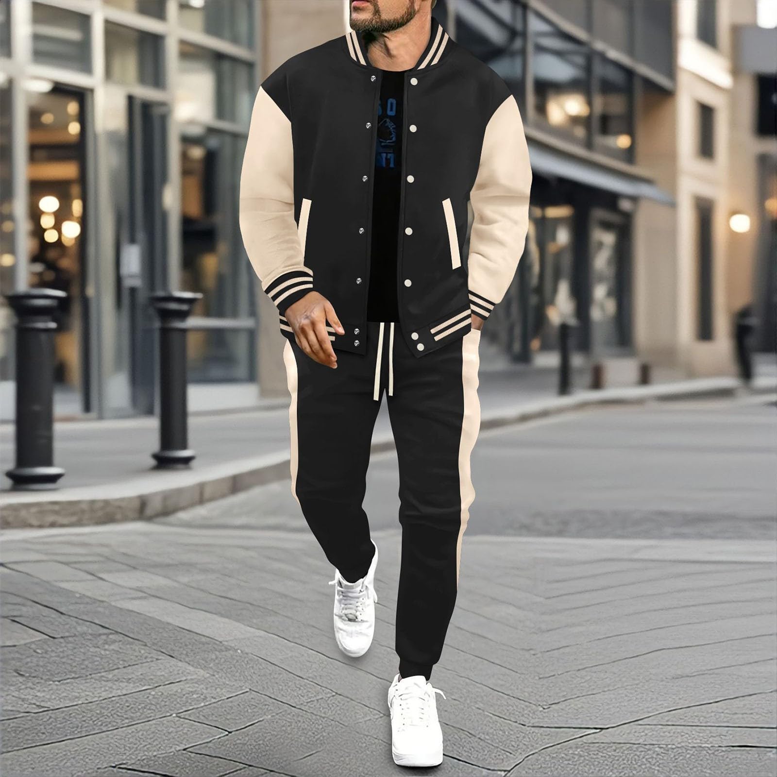 Generisch Tuta sportiva casual da uomo, set composto da giacca e pantaloni, elegante e versatile, perfetto per l'uso quotidiano e le attività all'aperto