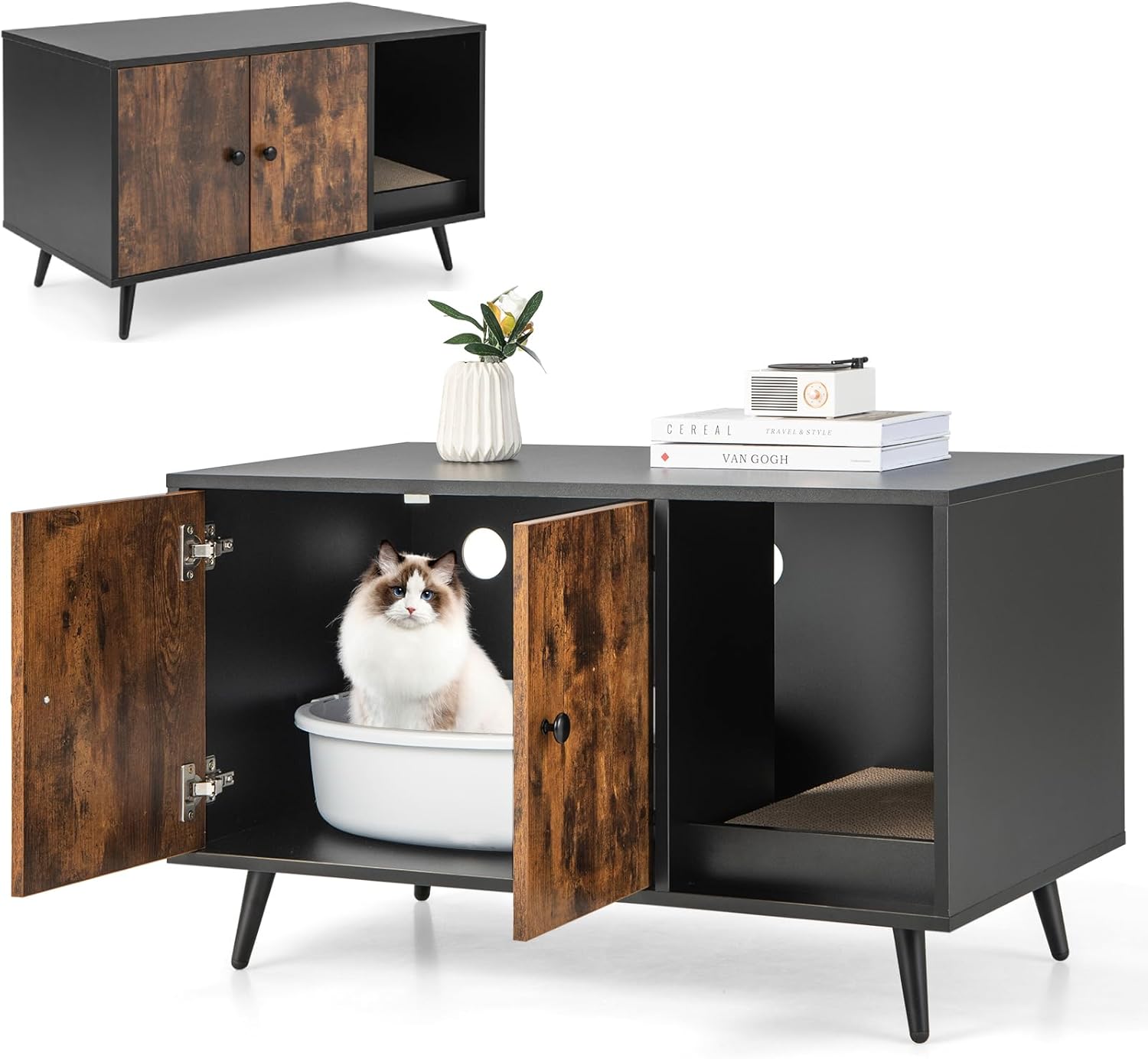 Maxmass Wooden Cat Litter Box Enclosure, Hidden kitty Washroom