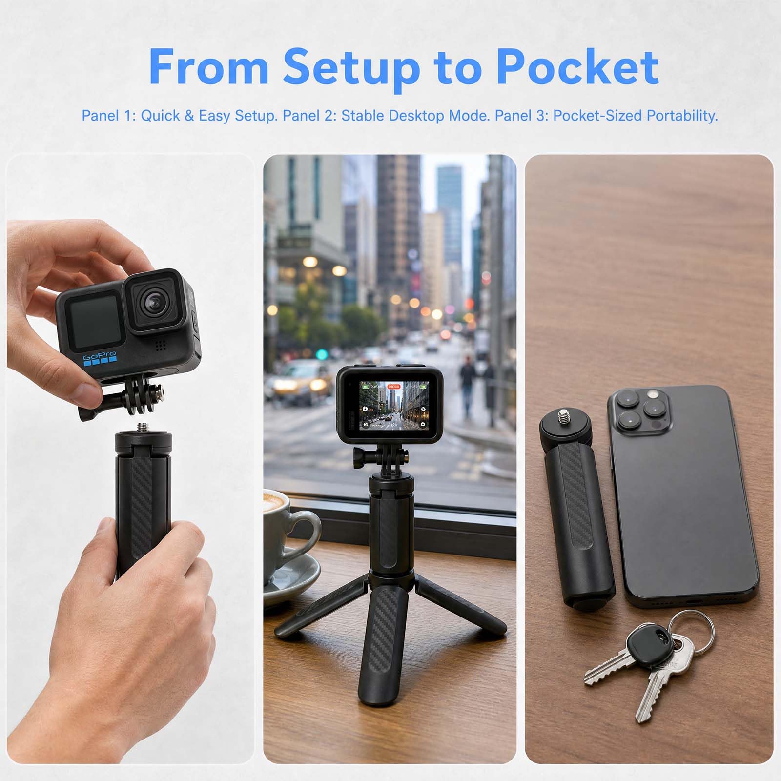 Mini statyw kamera z gwintem 1/4 cala | Antypoślizgowy przenośny mini, uchwyt statyw 2 w 1 do Pocket 4/3, Action 6/5, Insta360 X5