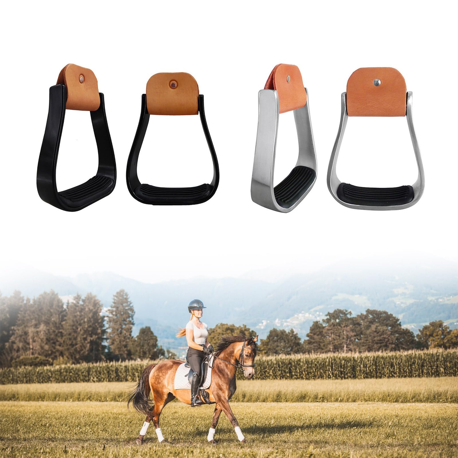 Staffe Western Imbottite in Alluminio Staffe Leggere per Equitazione per Selle per Forniture per Equestri Sicurezza Copriscarpe Sicurezza con Tappetino in Gomma Antiscivolo
