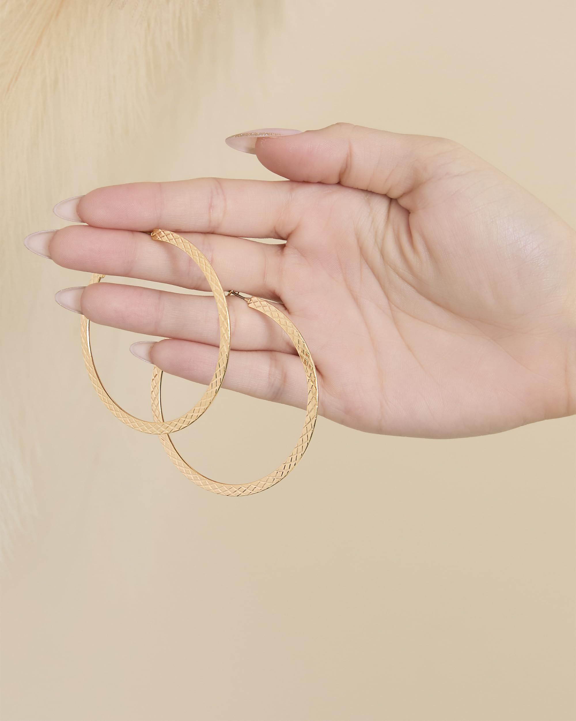 Jessica Simpson Flat Hoop Earrings for Women, Gold-Tone Large Hoops with Omega Back