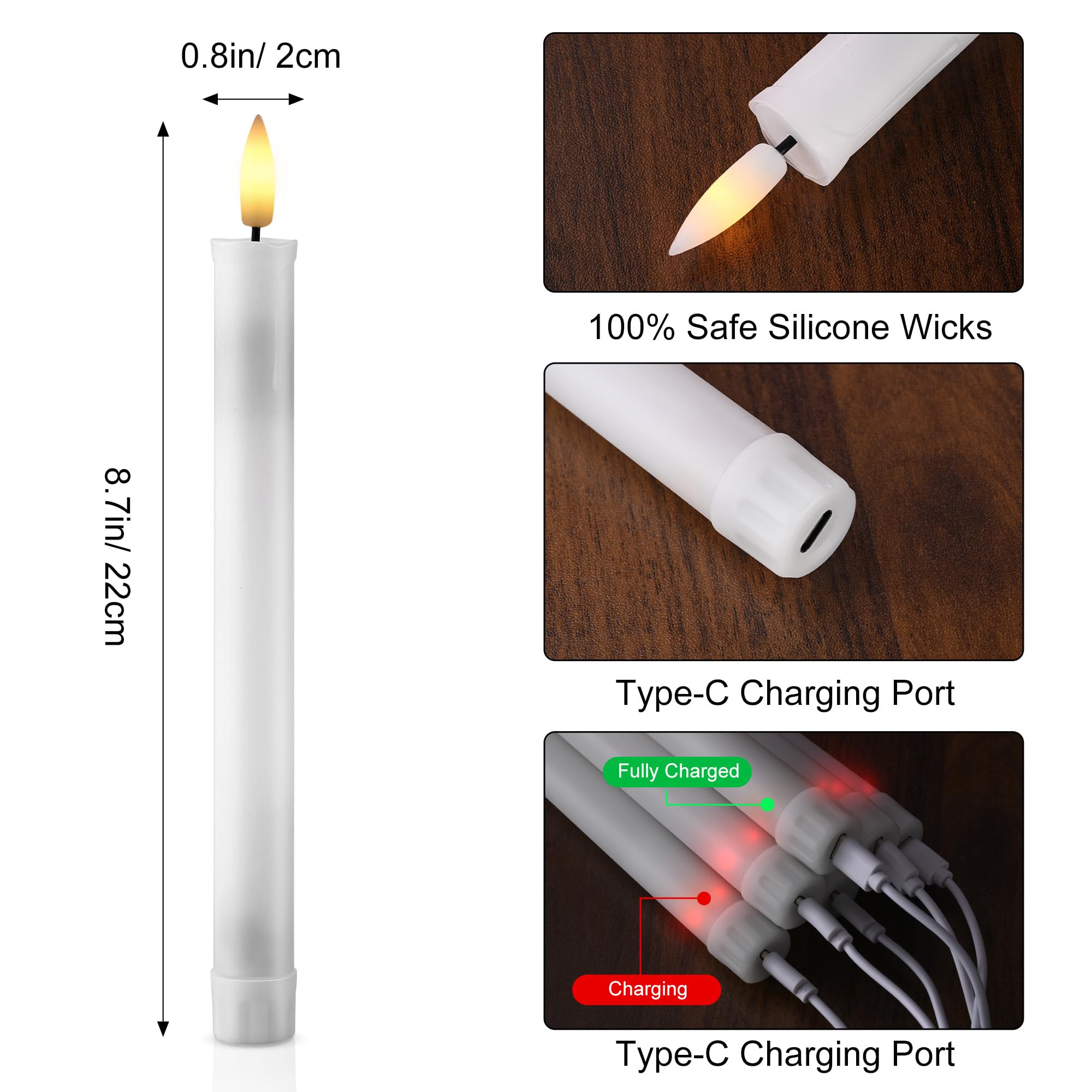 EXTSUD Zestaw 6 długich migoczących świec LED z pilotem, 22 cm, białe świeczki okienne, 22 cm, białe, na Boże Narodzenie, wesele, bankiet