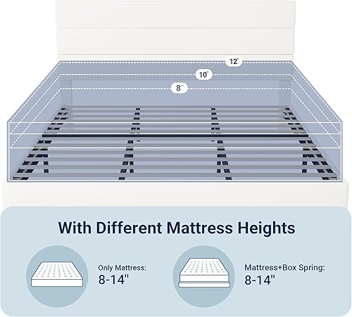 Miniatura 36 de Allewie - Base de cama tamaño King con cabecera tapizada en tela y soporte de listones de madera; base de colchón completamente tapizada; no Azul