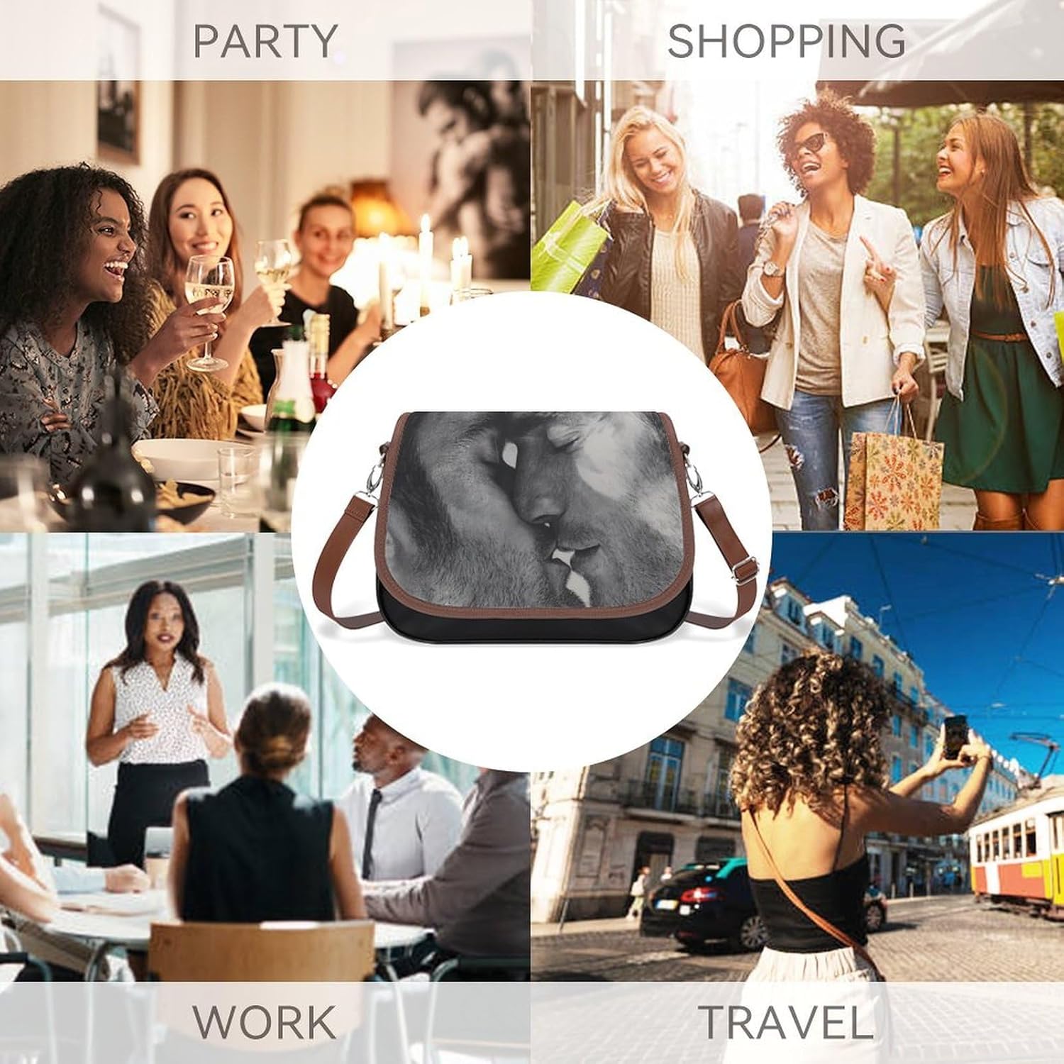 Gay Man Kiss Women's Crossbody Handbags Leather Purses Sling Crossover Shoulder Bag