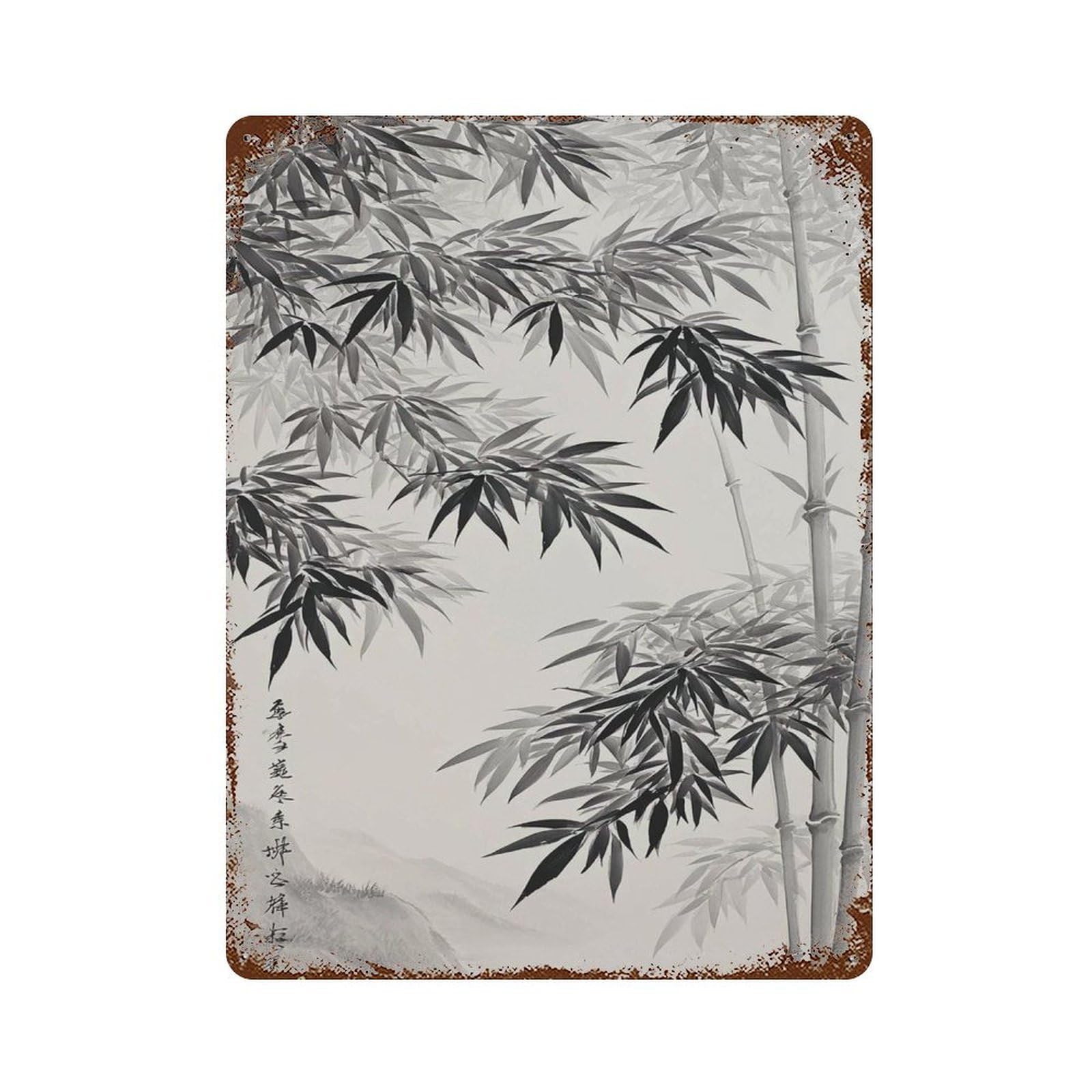 xiaoxiaoshen Japanese Bamboo Ink Minimalist Black And White Zen Traditional Sumi Wall Decor Art Metal Tin Poster Modern Home Decor Art Home Bar Shop Decorations Vintage Sign 40x30cm
