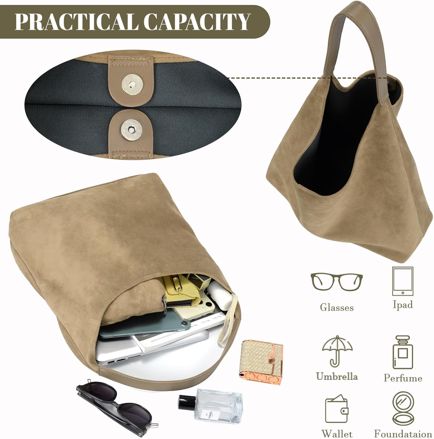 Suede Hobo Bags for Women Trendy Suede Shoulder Bag Slouchy Tote Handbag Suede Purse for Work Everyday | Suede Hobo Bags