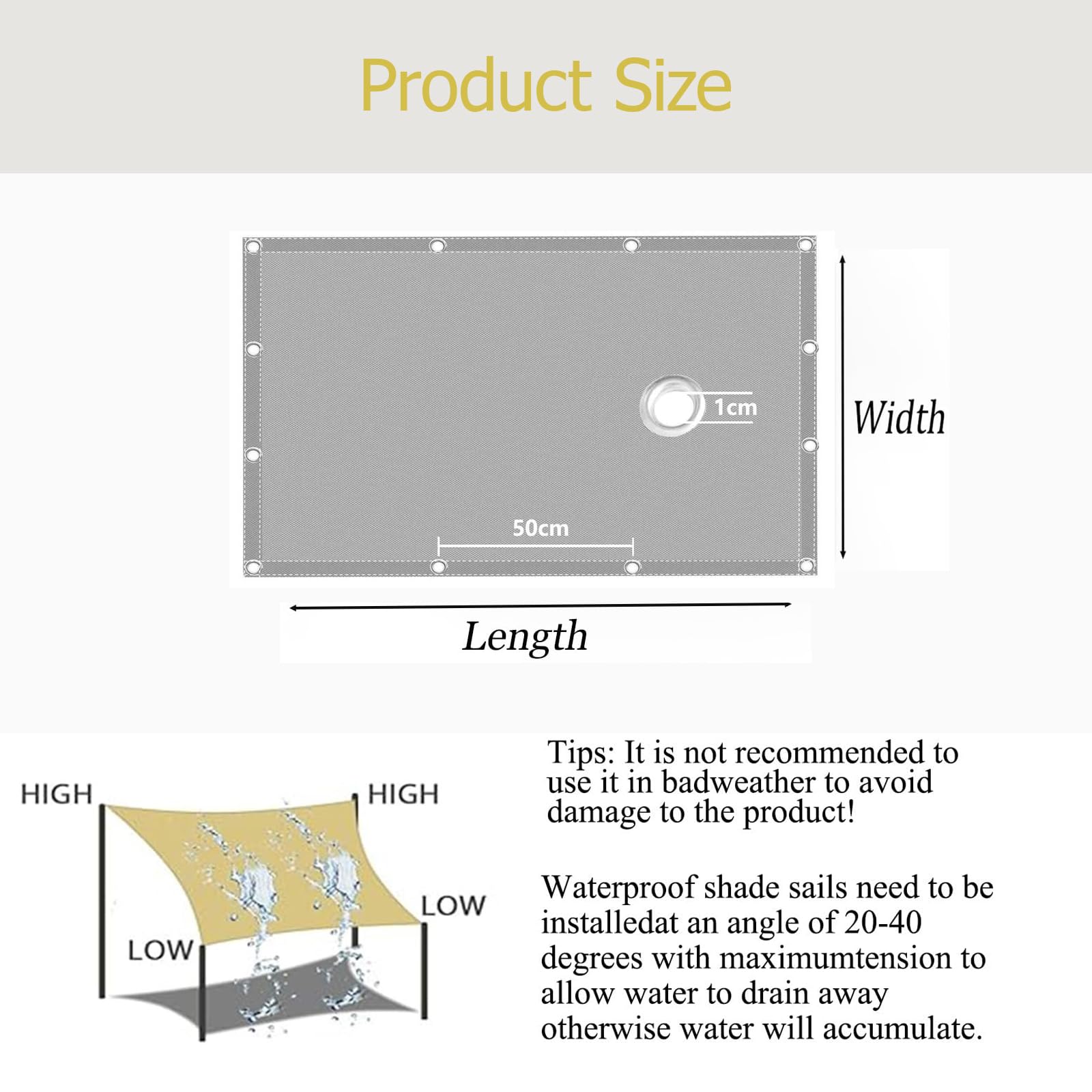 Sonnensegel Wasserdicht Rechteckig mit Ösen 5x5.5M Wind- und 95% UV-Schutz,100% Reißfest Polyester(Nach Mass), Segeltuch Sonnensegel für Balkon Terrasse Garten Camping Outdoor, Sandfarbe