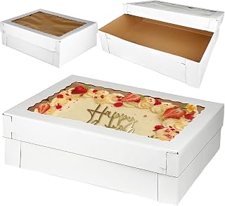 KEEPARTY 3PCS 20×14×5 Inch Cake Box with Window Corrugated Rectangular Cake Box Large Sheet Bakery Boxes for Weddings Birthdays Parties and Celebrations