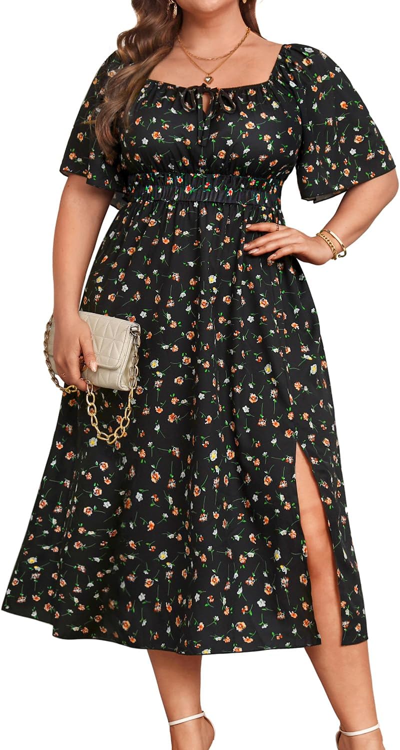 Plus Size Summer Dress 2025 Milkmaid Sundress Boho FloralCasualBeachWeddingMidiDresses