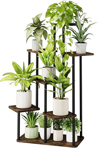 Bamworld Soporte grande para plantas de interior, estante alto de metal para múltiples plantas, soporte de flores de 7 niveles para patio, jardín,