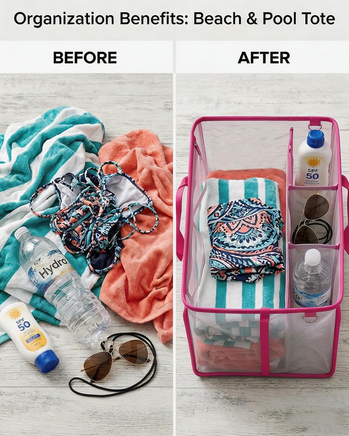 LETGO Beach Bag Organizer Compatible with X Large Bogg Bag Accessories Inserts,Lightweight Mesh Insert Divider Pouch for Original XL Bogg Bags,Beach Tote Bags Insert,Hot Pink,X-Large image 3