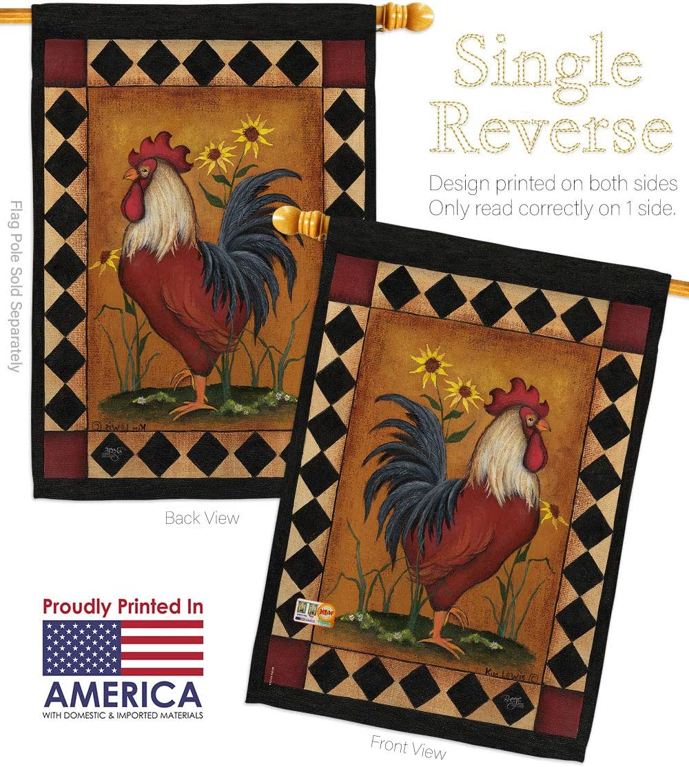 Rooster House Flag Animals Barnyard Animal Cow Horse Farmhouse Pet Nature Farm Creature Small Decorative Gift Yard Banner Made In USA 28 X 40