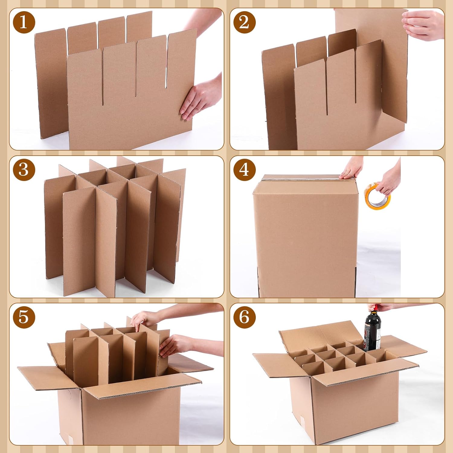 10 Sets Wine Bottles Moving Shipping Boxes with Handle, 16" x 12" x 12" Corrugated Shipper with Cardboard Divider Foam Pouches, Wine Boxes for Moving Shipping Packing Glassware Dishes