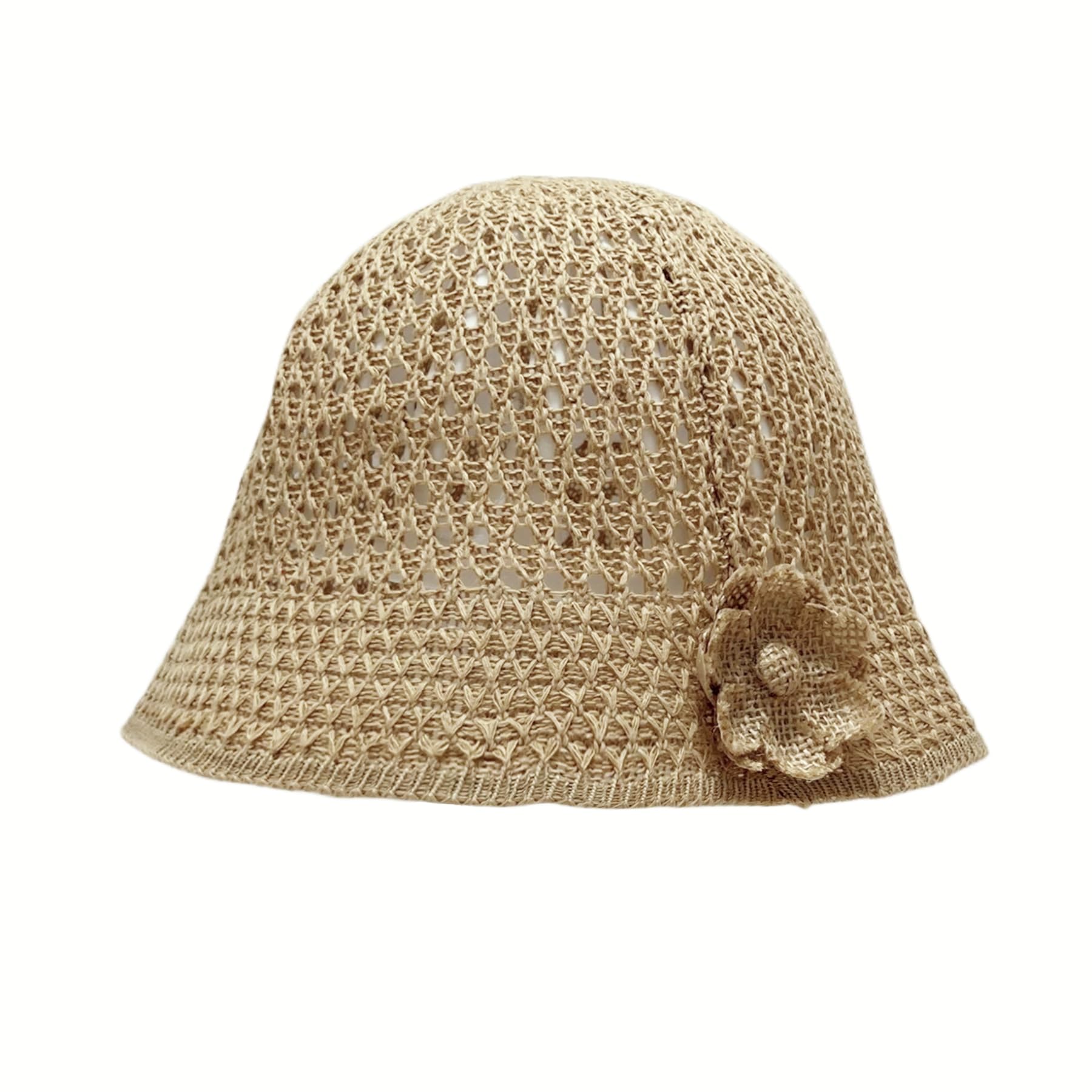 Women Crochet Bucket Hat Woven Sun Hat Flower Summer Beach Fisherman Hats Cap Khaki