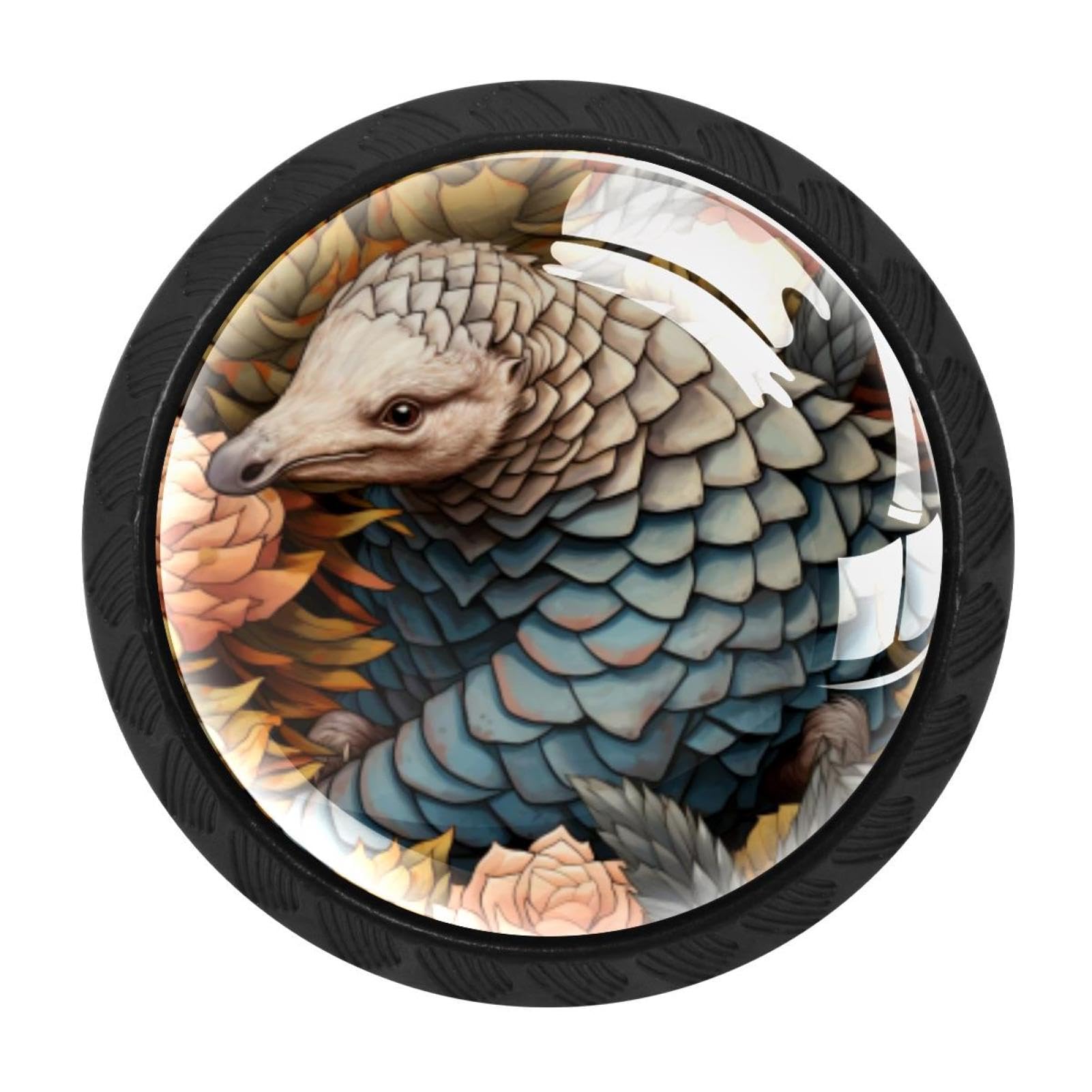 CHENZZZZ 4 Pack Black Pangolin Drawer Knobs, Cabinet Knobs Round Glass Knobs for Kitchen Cabinet Hardware Bathroom 35MM