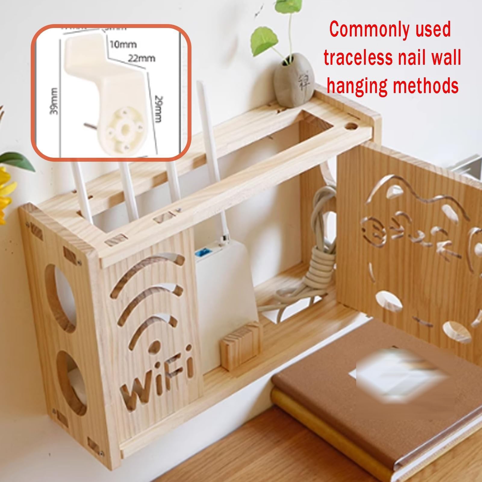 Wandmontiertes Router Regal – Steckdosen Versteckbox mit Kabellöchern, organisieren und verbinden für Router und Modem und Heimdekoration, schwebende Regale mit Halterung(36x11.5x24cm)