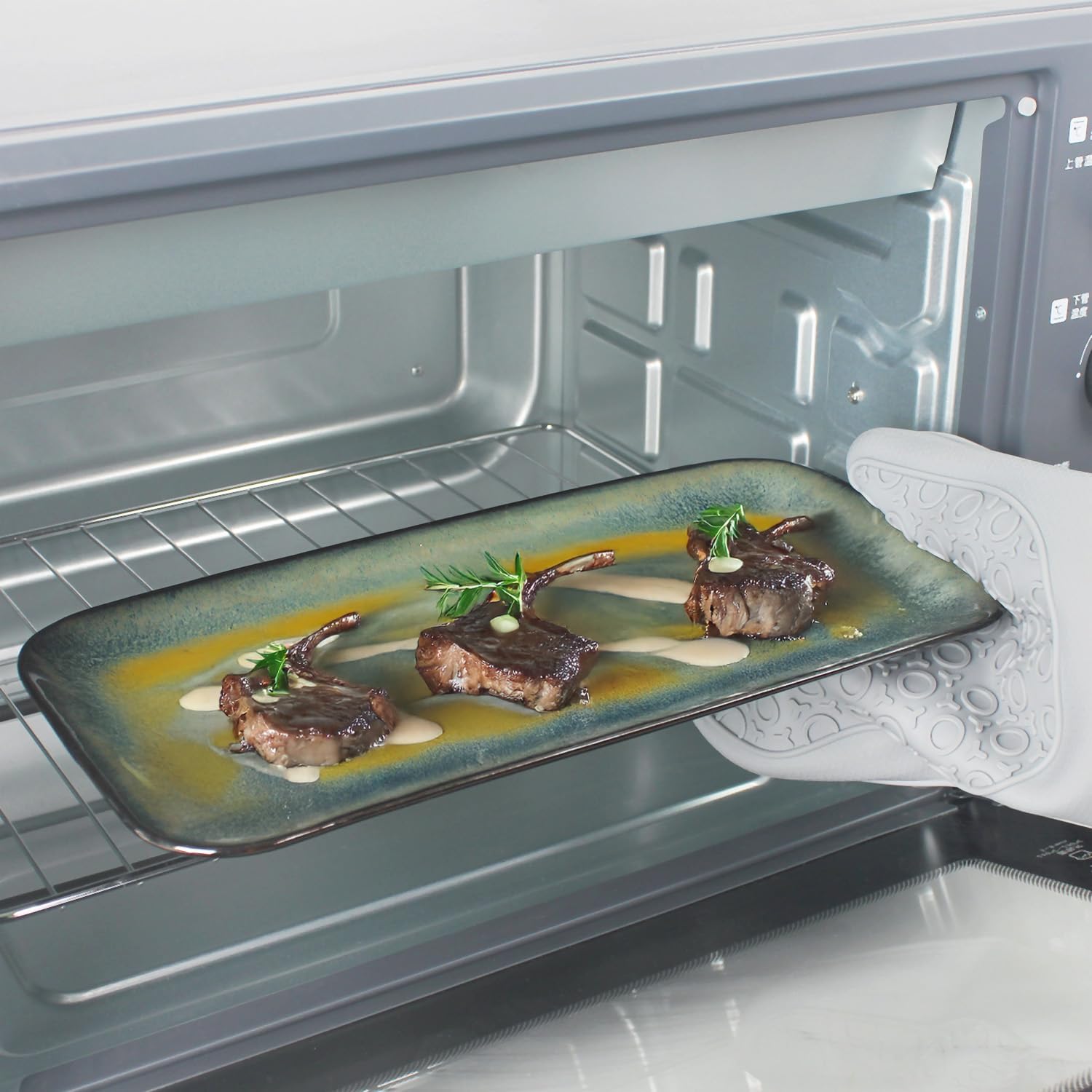 Serving Platters Set of 4, Rectangular Serving Plates, Serving Trays for Entertaining Party, Microwave,Oven,Dishwasher Safe,Kitchen Dinnerware, Blue reactive glaze 12.7 Inch - Image 7