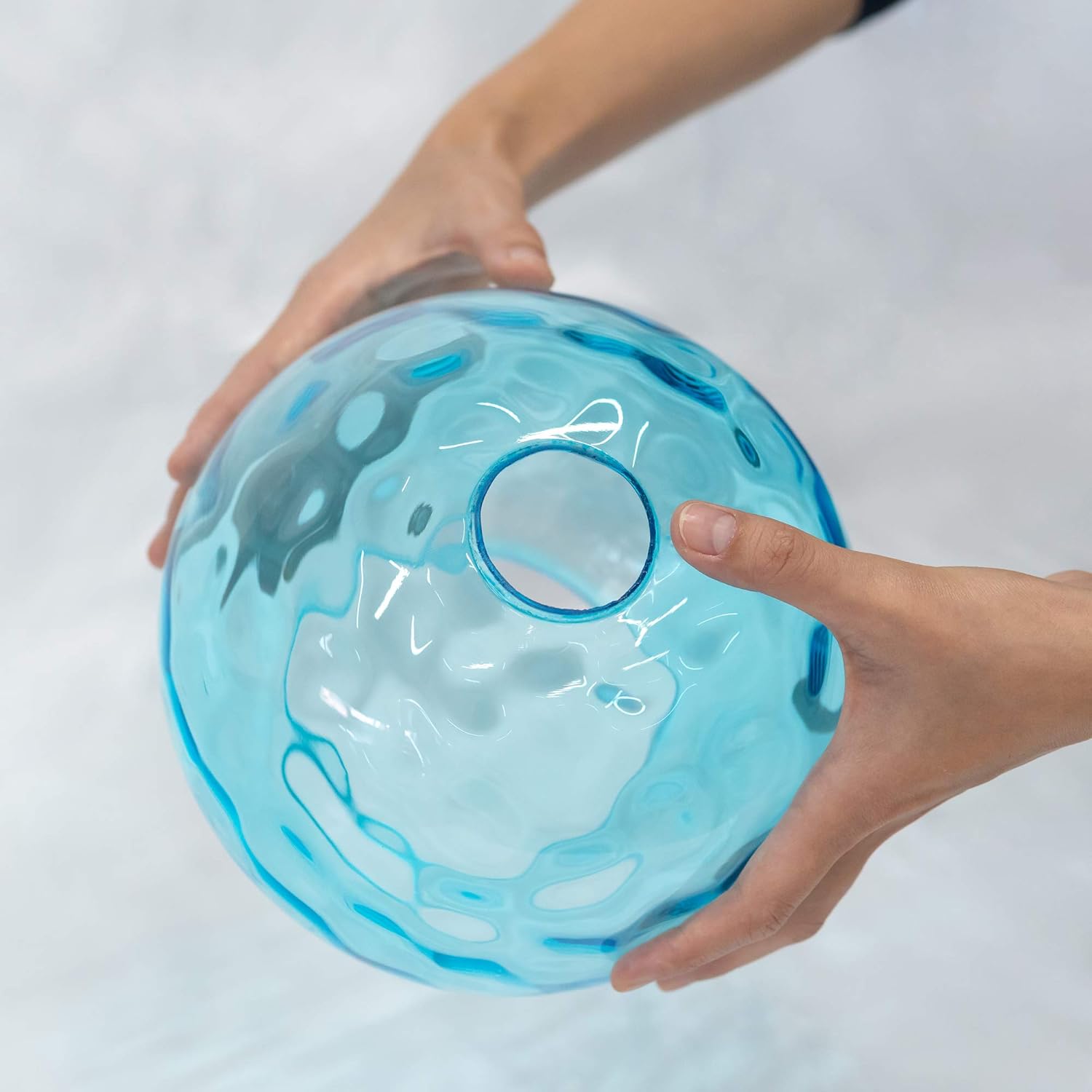 Hanging Swag Lamp no Wiring Needed Portable Pendant Light with 15ft Plug-in UL Button Translucent Cord Sky Blue Glass Lamp Remote Control with E26 2700K-6500K LED Bulbs,Customizable