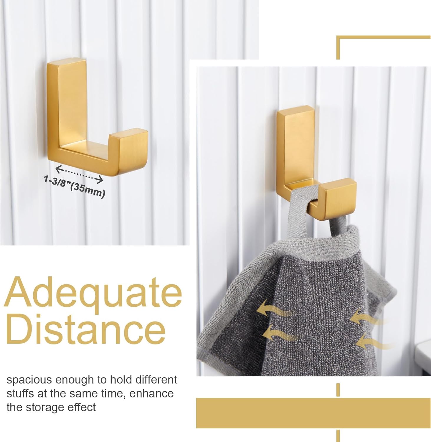 Toilet Paper Holder with Shelf, Robe Hook Bundle, APLusee 304 Stainless Steel Wall Mounted Bathroom Accessories Brushed Gold