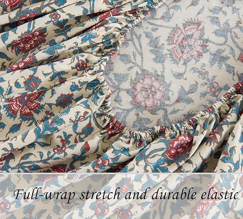 Miniatura 3 de DAUAOTO - Juego de sábanas de 100 % algodón de tamaño completo, para colchones de hasta 14" de profundidad, con diseño impreso de flores rústicas de