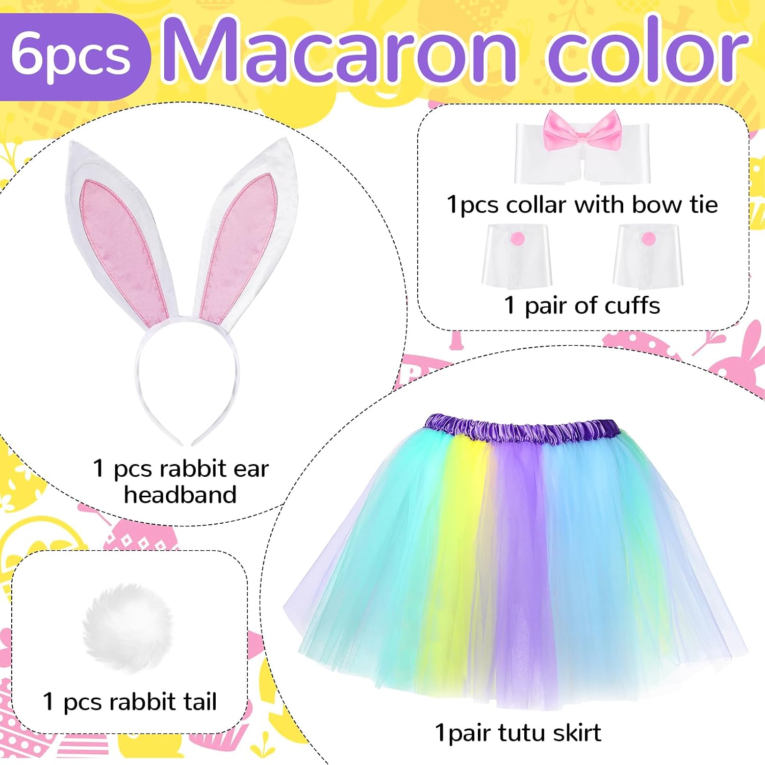 SATINIOR Bunny Costume Set for Women Rabbit Ear Headband Collar Bowtie Cuff Bunny Tail Tutu Skirt for Easter Cosplay Party