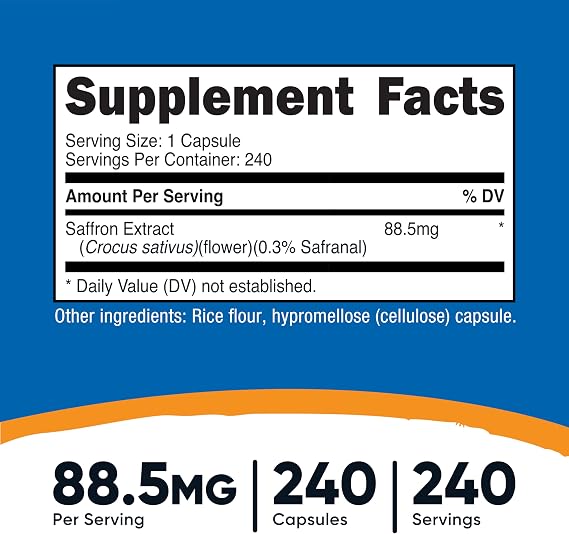 Nutricost Saffron Extract 88.5mg, 240 Capsules - Veggie Caps, Non-GMO, Gluten Free