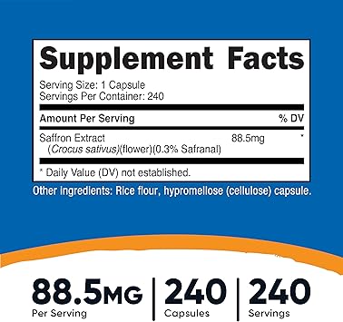 Nutricost Saffron Extract 88.5mg, 240 Capsules - Veggie Caps, Non-GMO, Gluten Free