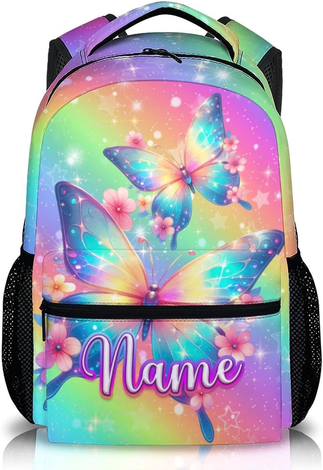 Kids Backpacks Personalized Name Butterfly Bookbag for Students Girls 6-8, Custom Back to School Gifts, 17 Inch Large Capacity School Bag for Preschool Elementary Camping Hiking