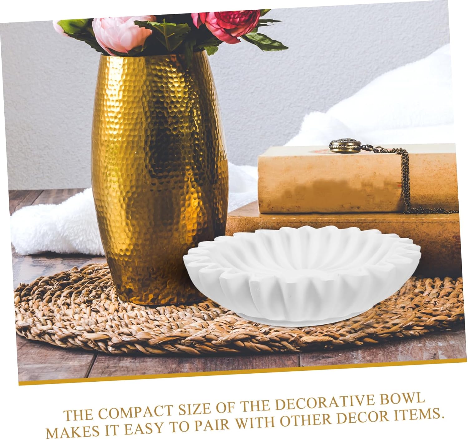 Garneck Fluted Decorative Bowl for Jewelry Storage and Key Holder Elegant White Centerpiece for Living Room Coffee Table and Console Versatile Home Decor
