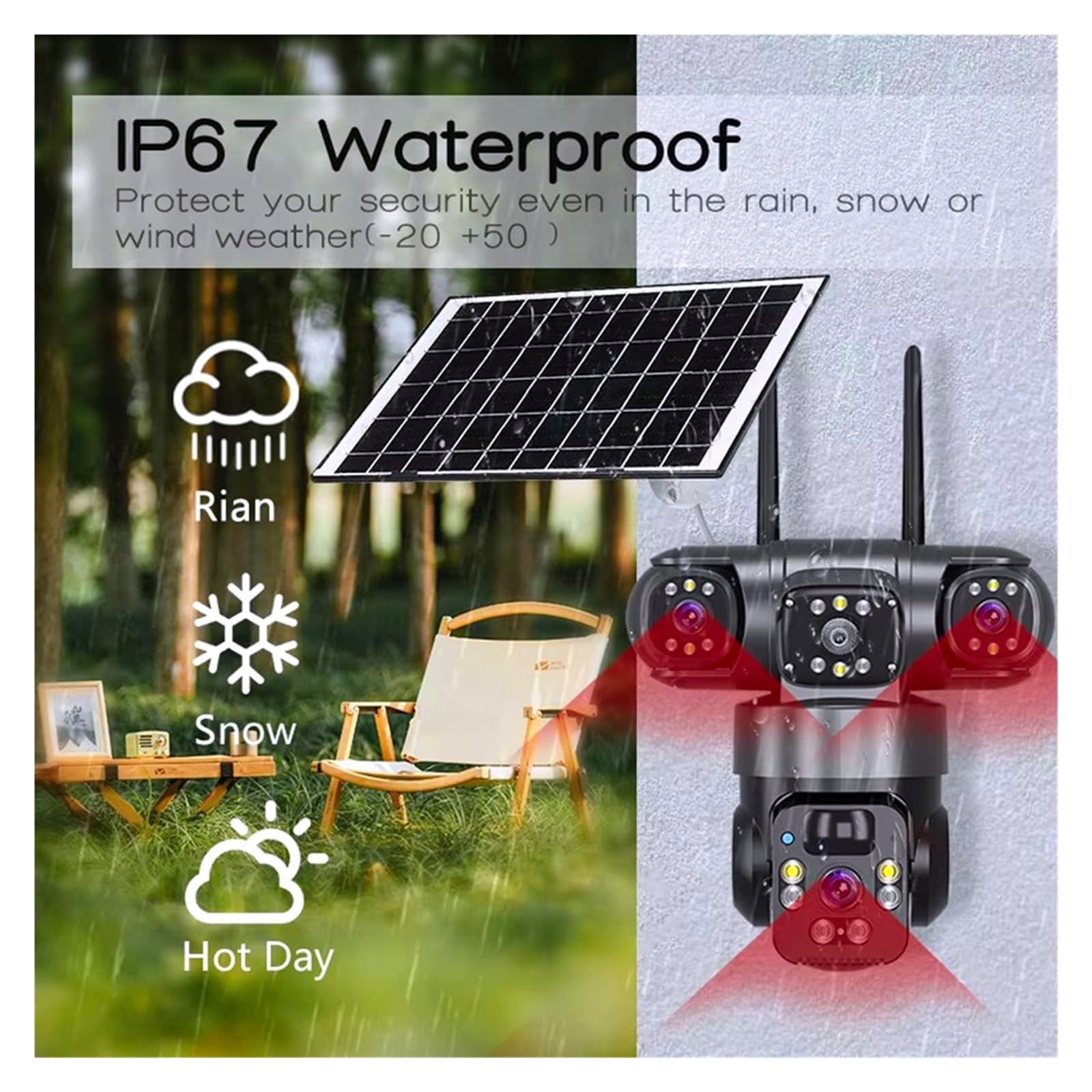 Telecamera PTZ Solare V380 6K Triplo Schermo 4G WiFi Impermeabile Sorve | Doppia Rete 4G SIM E WiFi, Funziona Senza Rete Domestica Per Sorveglianza Aree Isolate(4G Cam 64G Card)