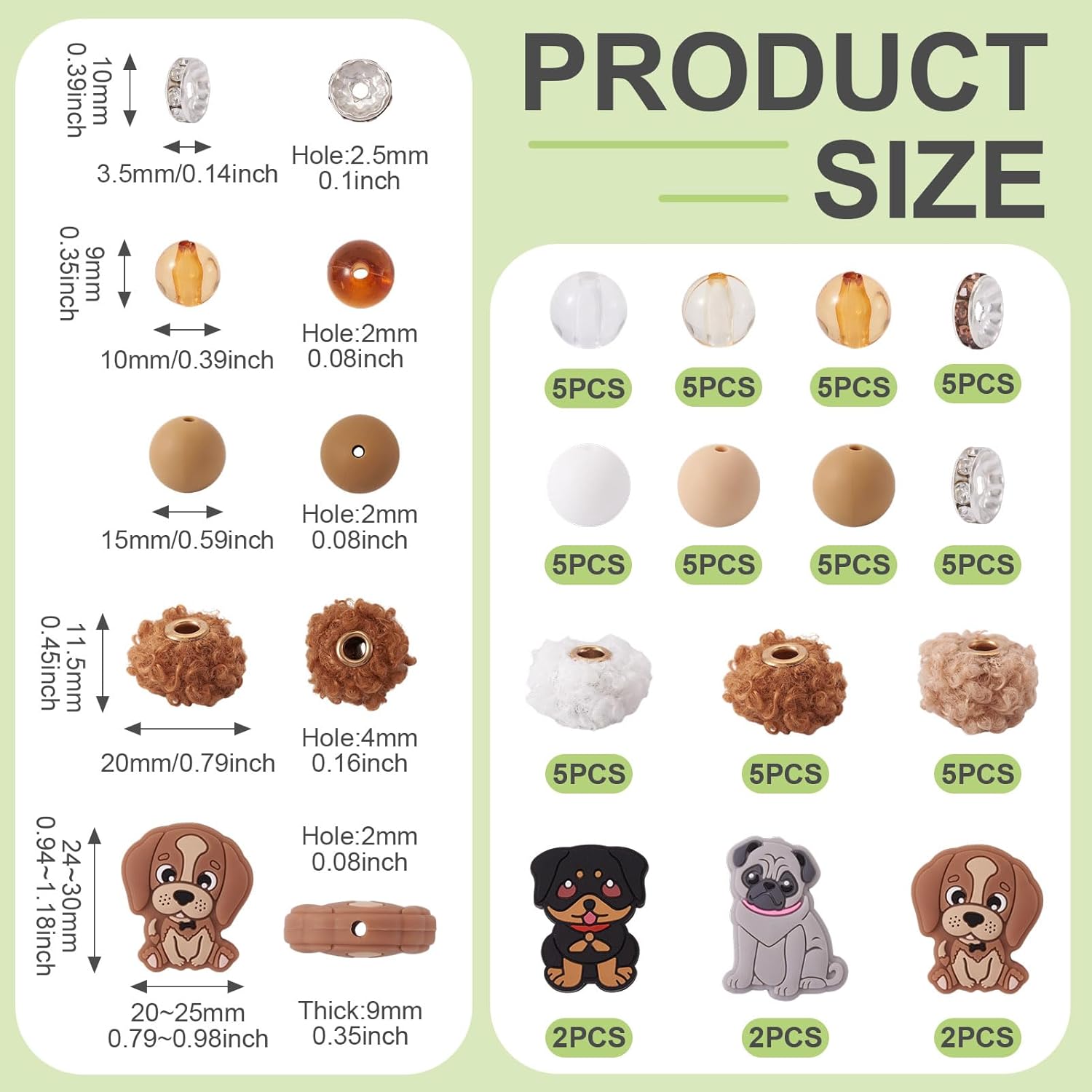 61Pcs Dog Silicone Focal Beads for Keychain Making, Fluffy Faux Fur Pom Poms Bead for Pens, Cute Dog Pappy Silicone Beads for Bracelet Earring Jewelry Making - Image 2