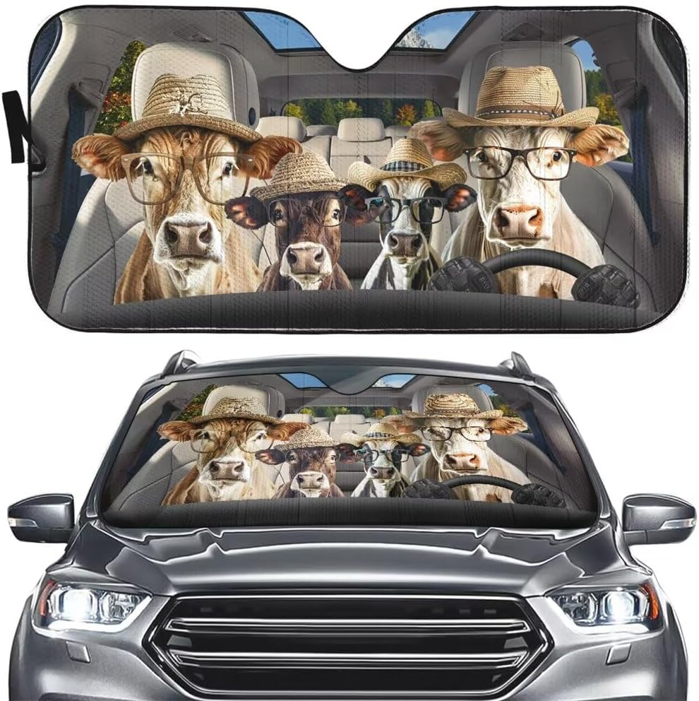 Cow Windshield Window Sun Sunshade Farm Cattle Driver Car Sunshade for Front Windshield Window Blocks UV Ray Funny Cow Sunshade Keep Your Vehicle Cool