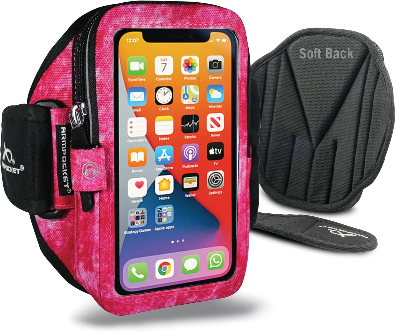 Armpocket Mega i-40 Arm Band, Phone Exercise Holder, Phone Armband for iPhone 12/13/14, 12/13/14 Pro, Galaxy S22+, Note 10, Pixel 7, & Devices w/ Case Up to 6.5-Inch, Arctic Berry Small Strap