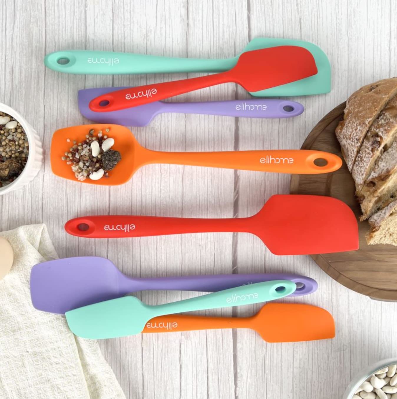 Elihome Chef Series 3-teiliges Silikon-Spatel-Set, hitzebeständig, antihaftbeschichtet, Gummi, zum Kochen, Backen und Mischen, BPA-frei und LFGB-zertifiziertes Silikon (rot)