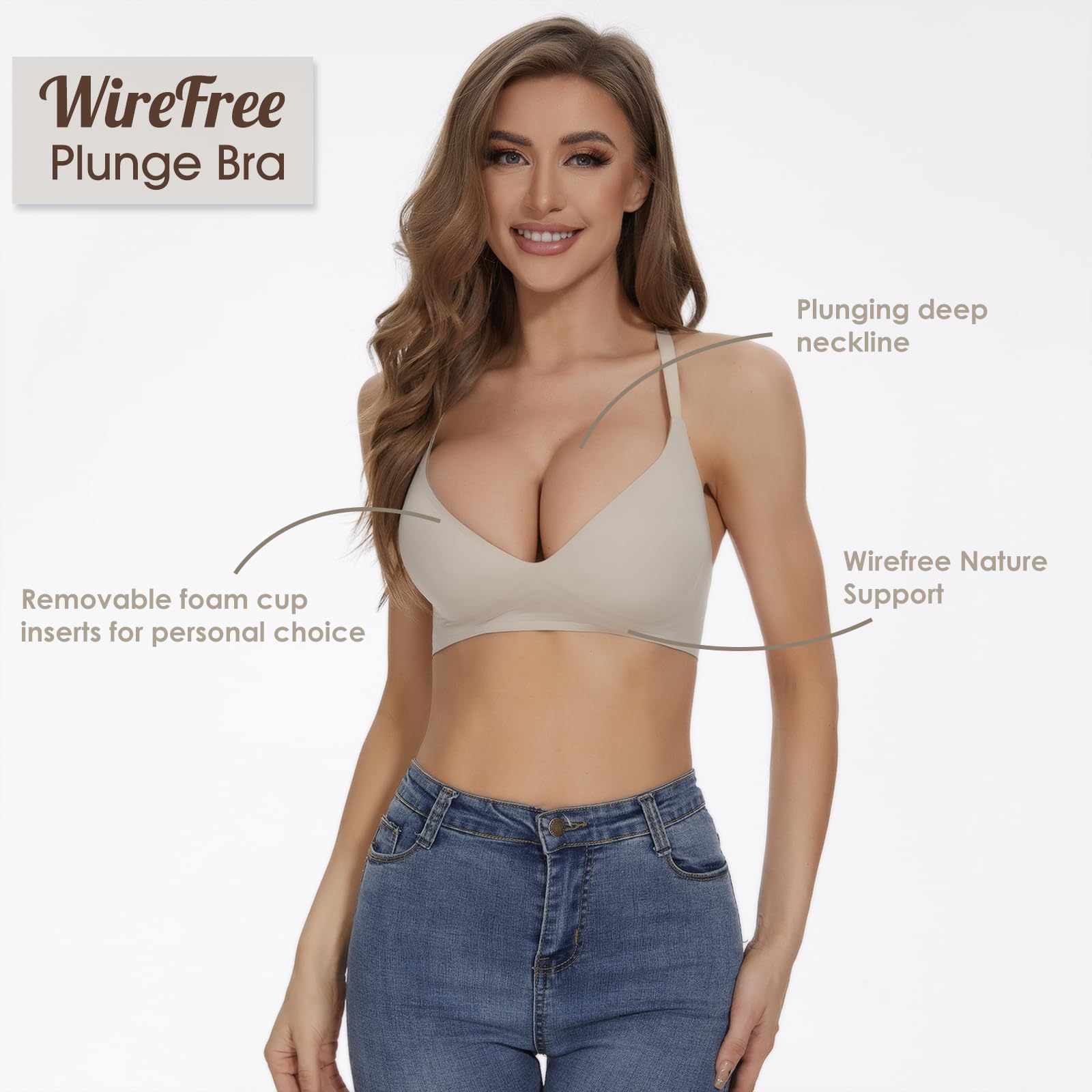 Shewant Reggiseno convertibile multidirezionale senza cuciture senza ferretto push-up basso reggiseno posteriore per le donne senza schienale