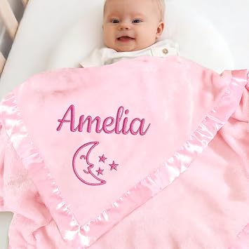 Personalized Baby Blanket with Embroidered Name,Custom Baby Receiving Blankets Soft Fleece Toddler Blanket for Newborn Baby Girl Shower Gifts -36" x 36"