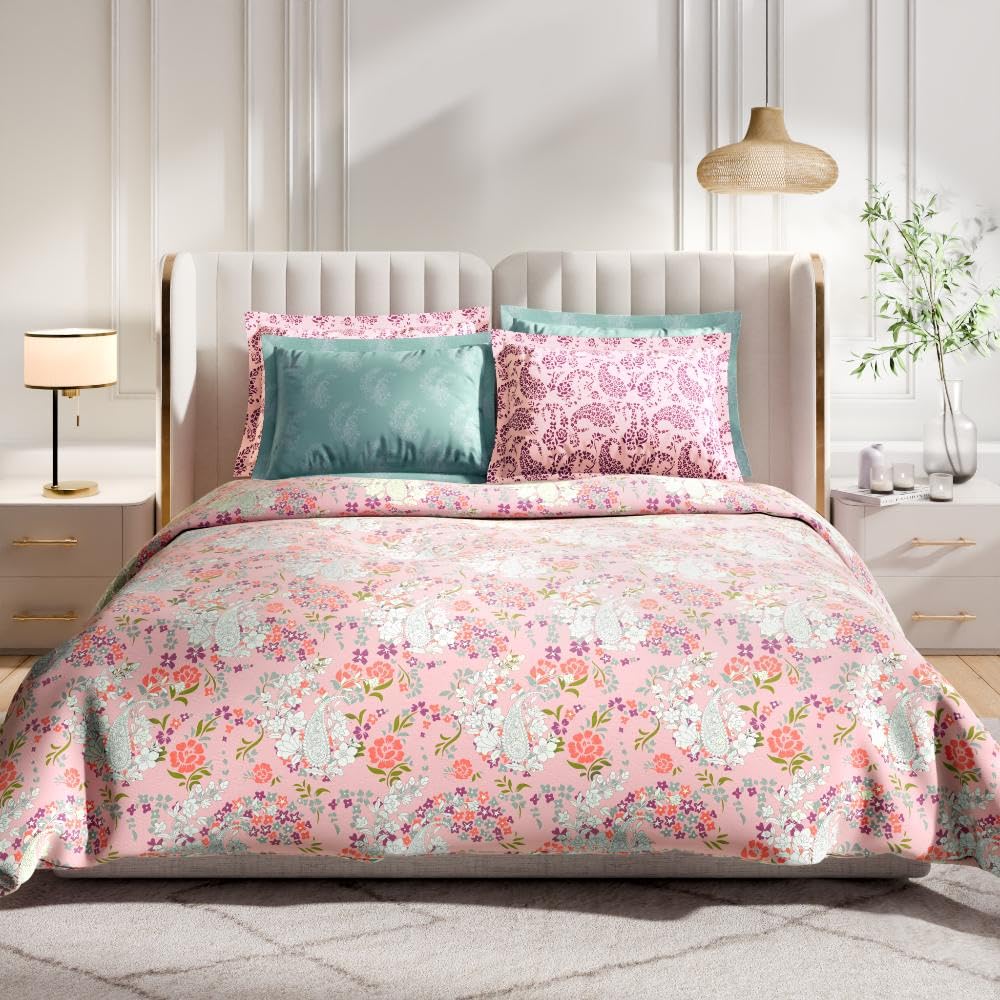 Wakefit Cotton Fitted Bedsheet | 300 TC Elastic Fitted Sheet, King Bed Bedsheet Checkered With 2 Pillow Covers | Olivia - 75X72 Inches,Multi