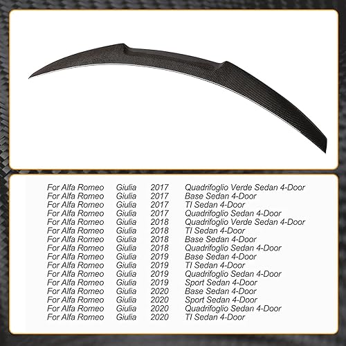 Miniatura 8 de MCARCAR KIT Alerón de maletero de fibra de carbono para Alfa Romeo Giulia Sedan 2015-2024 Tapa trasera de maletero Highkick Spoiler Wing Lip Factory