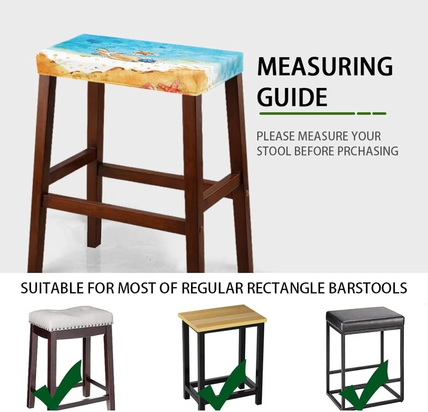 GLENLCWE Hawaiian Starfish Conch on Beach Vanity Stool Cover,4Piece Soft Saddle Bar Stool Slipcover Stretch Beach Seat Protector Rectangle Stool Slipcover Washable&Reusable