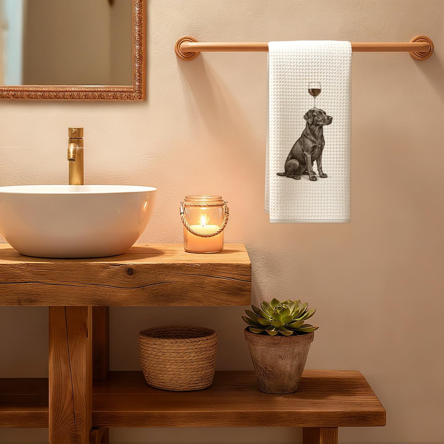 Black Labrador Retriever Wine Kitchen Towels, Black Lab Gifts Dish Tea Towels for Kitchen Bar Cart Decor, Wine Lovers Gifts Hand Towels, 16x24 Inch - Image 7