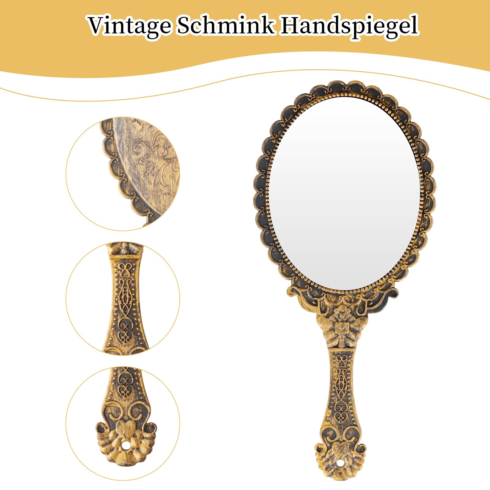 Amexo Specchio Portatile Vintage a Mano, Mini Specchio Ellittico Compatto per Capelli e Trucco, Ragazze e Donne (Bronzo)
