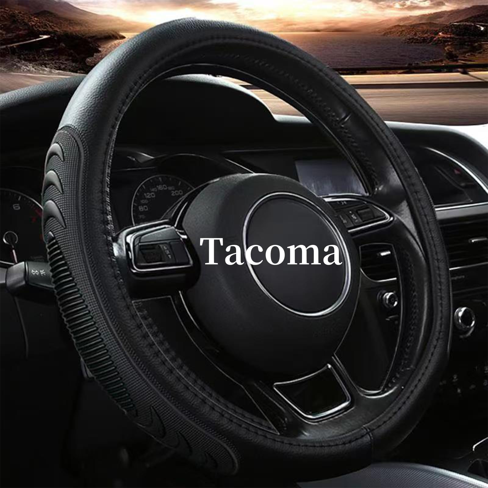 Funda de cuero para volante Yangday para Toyota Tacoma 4Runner Tundra de 15, 5 y 16 pulgadas, con masaje antideslizante y partículas negras.