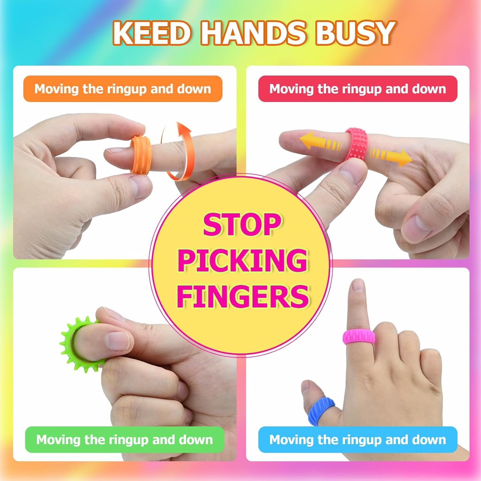 12 sztuk Fidget Ring Toys zabawki antystresowe, sensoryczne, autyzm, redukujące stres, zabawne i uspokajające pierścienie do masażu palców, pierścienie do akupresury